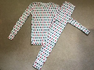 NWOT Gap 14 Kids L/S Christmas Tree White Red Green Pajamas PJs Organic Cotton - Picture 1 of 6