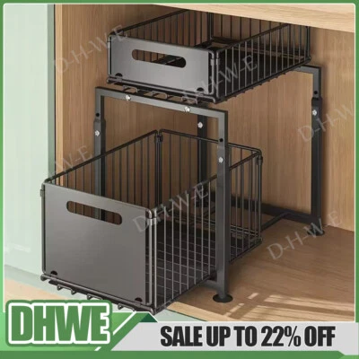 Under Sink Storage Organiser Shelf Spice Rack Pull Out Drawer Kitchen 2 Tier UK - Image 1 of 4