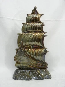 Vintage Mini Nautical 4 Pc. Fireplace Tool Set w/Enamel Sailing Ship Holder 13" - Picture 1 of 12