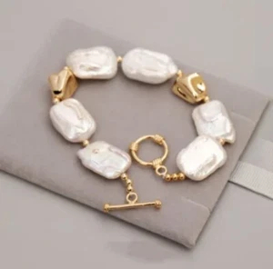 Vintage Stone Square Baroque Pearl Jewelry, Antique Jewelry Bracelet - Picture 1 of 7