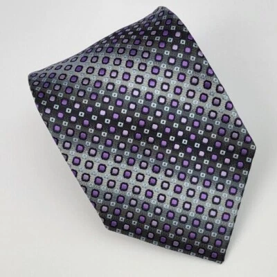 David Taylor Polyester Tie Gray Blue Purple Geometric Men Necktie 57 x 3.5 - Image 1 of 4