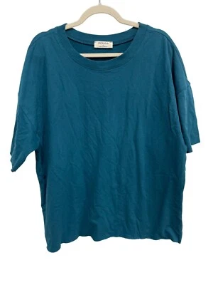 Zenana Short Sleeve Oversized T Shirt Womens L Dropped Shoulders Tee Blue Cotton - Image 1 of 4