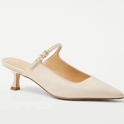 NEW! ANN TAYLOR Leather Pointed Toe Slip On Mule Buckle Accent 6M. - Image 1 of 4