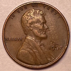 1937 Defective Planchet Error Lincoln Wheat Cent Almost Uncirculated Coin #20803 - Picture 1 of 4