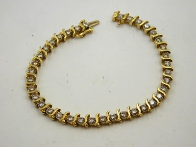 Pulseira de tênis vintage de ouro amarelo 14k com diamante (444) - Imagem 1 de 4