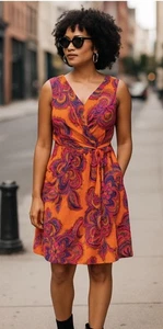 LAUREN RALPH LAUREN $139 Slinky Stretch Paisley Faux Wrap Dress Size 10.      Ii - Picture 1 of 7