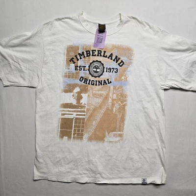Vintage Timberland Shirt Mens XL White Graphic Tree Logo Tee Y2K Streewear  - Image 1 of 4