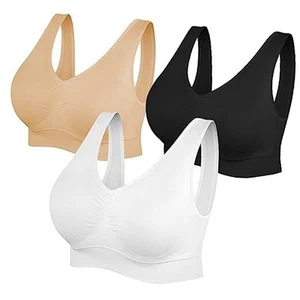 Womens Sports Bras, Yoga Comfort Seamless Stretchy 3X-Large Black+white+nude - Picture 1 of 7