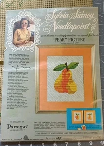 VTG 1970's Paragon/SYLVIA SIDNEY Wool Needlepoint Kit "PEAR" PICTURE  9"x11" - Picture 1 of 17