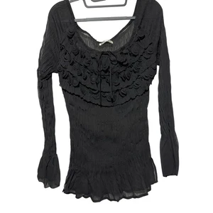 Kaelyn Max Black Long Sleeve Sheer Blouse y2k Whimsygoth Witchy Ruffle Vintage - Picture 1 of 11