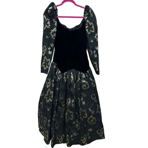 Vestido de fiesta vintage Victor Costa floral brocado terciopelo manga abullonada hecho en EE. UU. - Imagen 1 de 7