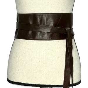 Cinturón de cuero para mujer Obi Cinturón 4" ancho envolvente cinturón marrón - Imagen 1 de 5