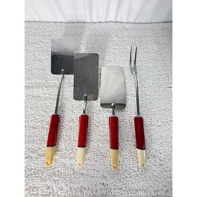 VTG A&J Stainless Steel Kitchen Utensils Set of 4 Red Handle Made USA - Image 1 of 4