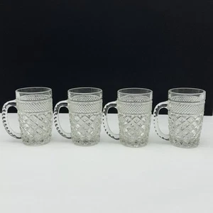 Vtg Anchor Hocking Wexford Clear Glass Mug 4 Piece Set Handled Tall 14 oz Heavy - Picture 1 of 19
