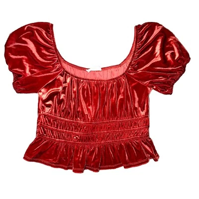 Camisa corta de terciopelo naranja quemado Altar’d State mediana de verano mangas abullonadas Foto 1 de 4