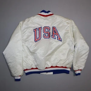 Vintage 80s Bomber Jacket USA Amateur Baseball GE Swingster Satin Olympic XL - Picture 1 of 10