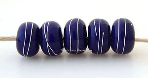 5 DARK COBALT BLUE with Fine Silver Wire Wraps * Handmade Lampwork Glass Beads - Picture 1 of 3