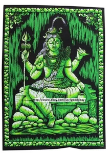 Green Goddess Shiva Multiple Arms, Trident & Conch Tapestry Cotton 40x28 inches - Picture 1 of 2