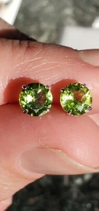 Peridot Labcreated Round Cut Stud Earrings 14kt Solid White Gold  - Picture 1 of 12