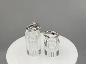 Genuine Diamond 925 Sterling Silver His & Her Bridal Jesus Cross Ring Band Set - Picture 1 of 3