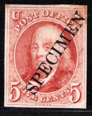 1847 US SC ITC3a 5c Benjamin Franklin Proof Specimen Overprint, Rebacked - Image 1 of 4
