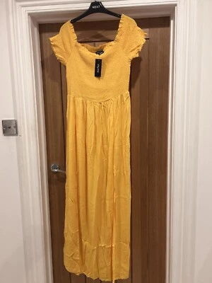 BNWT CITY CHIC / EVANS Lovely Yellow Colour Shirred Midi Dress UK 18 - Image 1 of 4