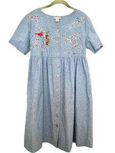 Go Softly Patio Blue Floral Bird Embroidered Nightgown Dress Women’s Size Small - Picture 1 of 8