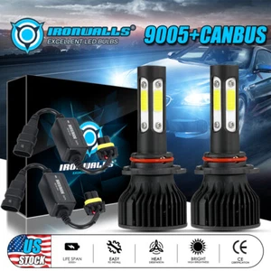 9005 HB3 LED Headlight Bulbs High Beam Conversion Kit 6000K White+Canbus Decoder - Picture 1 of 12