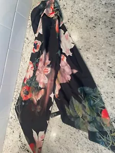 TED BAKER SKINNY SCARF LOGO BUTTON MULTICOLOR Floral LONG 60” NECK HEAD HAT WRAP - Picture 1 of 6