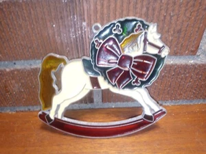 Christmas Stained Glass Metal Suncatcher Ornament Rocking Horse Vintage - Picture 1 of 2