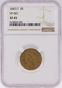 1847/7 NGC XF 45 Liberty Half Eagle EF VP-001 Gold Dollar $5.00 Extra Fine Coin - Picture 1 of 2
