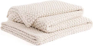Chunky Cotton Knit Throw Blanket, Cable Knit Throws for Bed Couch Sofa, Comfy & - Picture 1 of 9