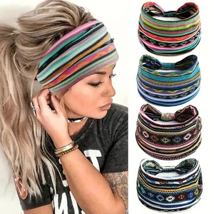 4X Women Boho Sports Yoga Gym Stretch Wide Headband Hair Band Running Head Wrap - Picture 1 of 11