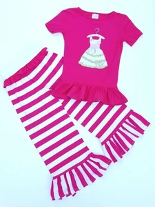 PERSNICKETY Boutique Girls Outfit Pink Elsie Top & Ruffle Striped Pants Size 8 - Picture 1 of 12