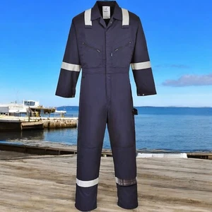 Navy Work Coverall Portwest Iona Overalls F813 Cotton Long Sleeve Size M Blue - Picture 1 of 7