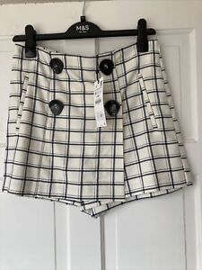 Zara Check Shorts/skirt Size M Shorts 10 1/2 Price ! Navy Cream
