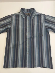 Prana Size Medium Blue Striped Snap Button Short Sleeve Shirt - Picture 1 of 10