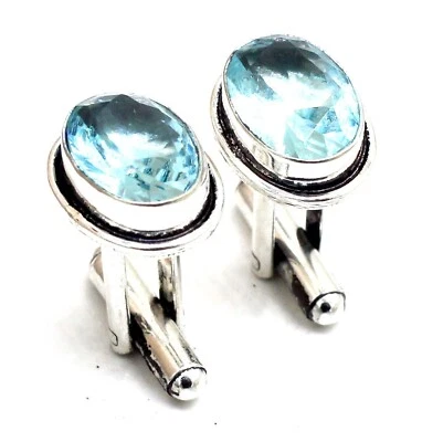 925 Sterling Silver Blue Apatite Gemstone Jewelry Cuff Links Size-1 Foto 1 de 4