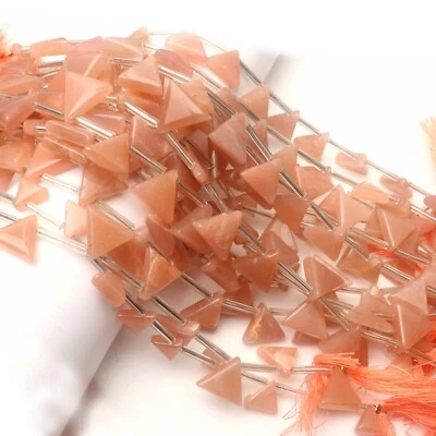 Natural Peach Moonstone Beads 8 Inch Strand  9-10 MM Smooth Triangle Shape Beads - Image 1 of 4
