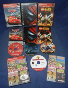 PS2; Cars, Spider-Man, LEGO Star Wars The Video Game, Namco Museum, w/Manuals,VG - Picture 1 of 4