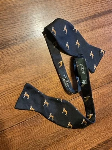 J Crew Mens 100% Silk Bow Black Brown White Boxer Dogs Canine Motif Novelty 04 - Picture 1 of 3