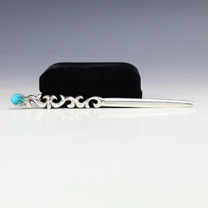 NATIVE AMERICAN NAVAJO SILVER & TURQUOISE LETTER OPENER BY MILDRED PARKHURST - Picture 1 of 6