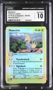 CGC 10 Manectric EX Ruby & Sapphire 39/109 Reverse Holo Pokemon Card - Picture 1 of 2