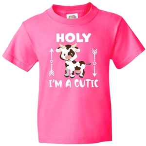 Inktastic I'm A Cutie White And Brown Holstein Cow With Arrows Youth T-Shirt New - Picture 1 of 10
