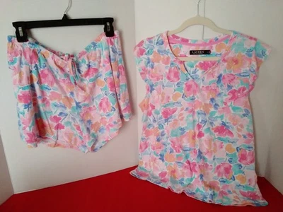 Ralph Lauren Pajama Set Womens Large Floral  2 Piece Top Shorts - Image 1 of 4
