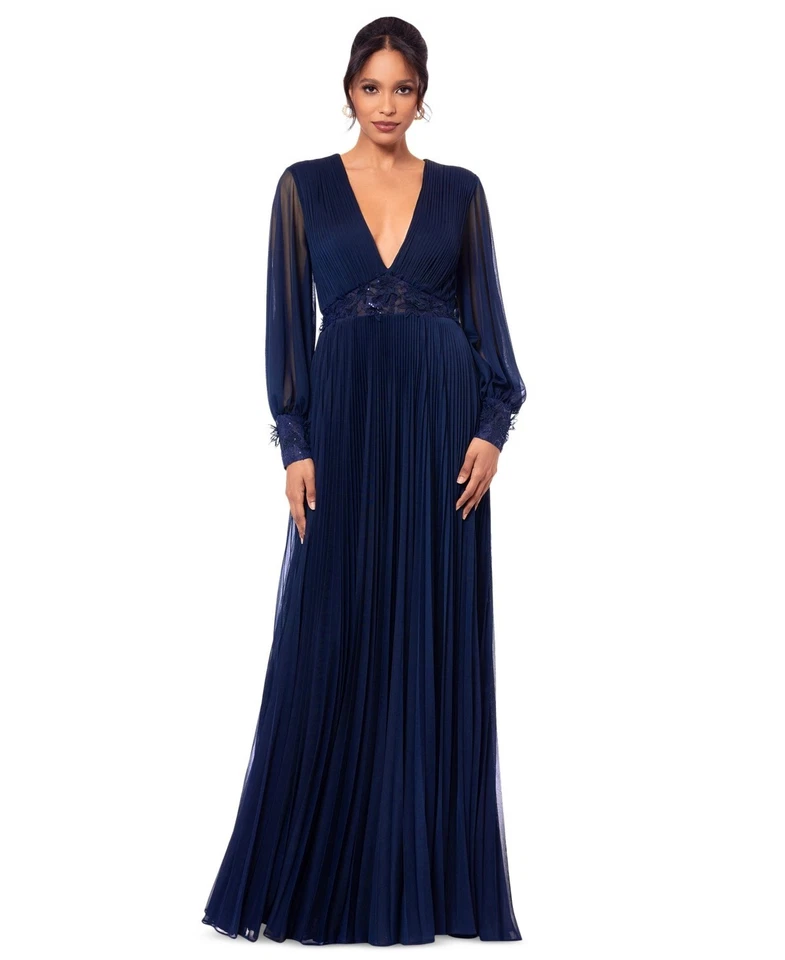 Vestido largo de malla con lentejuelas y cintura Betsy & Adam para mujer - azul marino - 16 nuevo sin etiquetas Foto 1 de 4