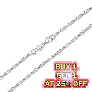 Cadena de cuerda de corte de diamantes de imitación de plata 925 collar de moda anillo bloqueo 16-24" - Imagen 1 de 3