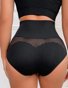 Shein Black Wide Waistband Hollow Out Shapewear Panty Size LARGE ADORABLE - Picture 1 of 23