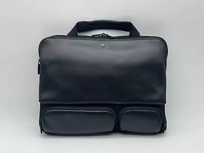MONTBLANC NIGHTFLIGHT BLK LEATHER LAPTOP BAG DOCUMENT CASE 100% GENUINE $600 - Image 1 of 4