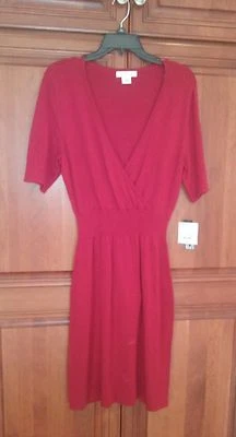 Liz Claiborne Faux Wrap Dress Red Knit NWT Size Large MSRP $60 - Image 1 of 4